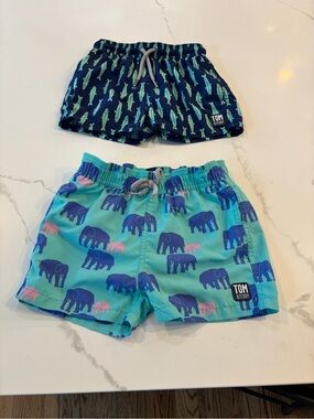 Tom & Teddy Aqua Swim Shorts with Navy & Purple Print